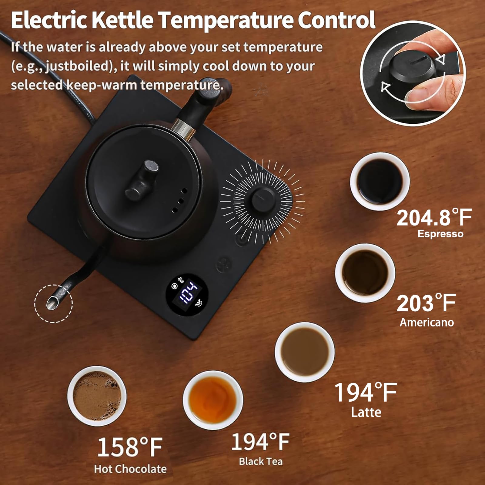MOUTIUS Water Kettle Electric,Gooseneck Electric Kettle with 50pcs Coffee Filter,±1℉ Temperature Control, Fast Heating, Stainless Steel Interior, Ideal for Precise Pour-Over Coffee and Tea