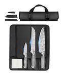 Meleho 4PCS Kitchen Knife Set,High-Carbon Stainless Steel Chef Knife Set, Portable Knife Roll Bag, Portable Knives for Outdoor Camping and Travel
