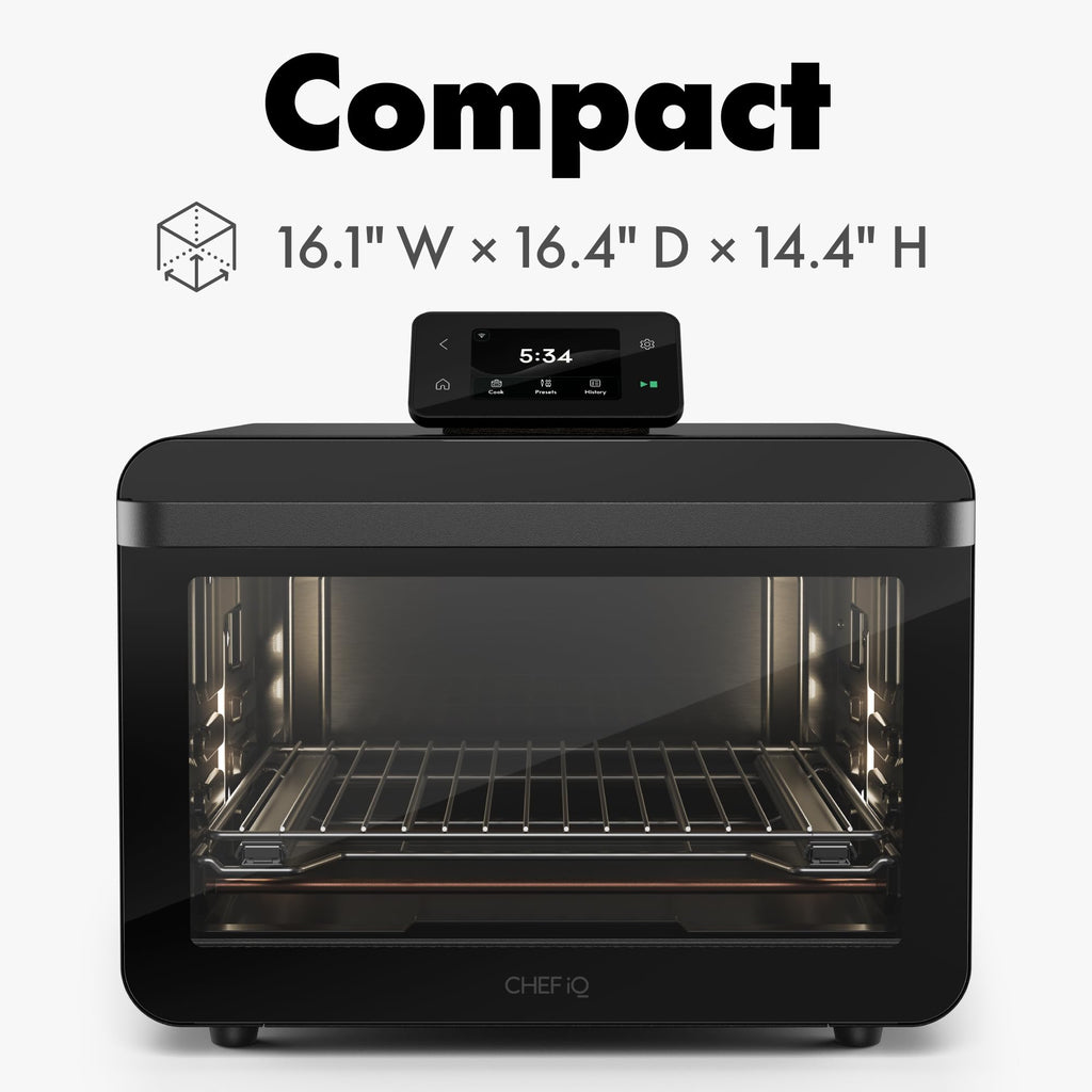 CHEF iQ MiniOven Smart Toaster Oven Air Fryer Combo, 11-in-1 Countertop Convection Oven, Bake, Broil, Air Fry, Broil, Dehydrate, 1750W, 25 Qt Capacity, Fast Cooking with Touchscreen Controls – Black