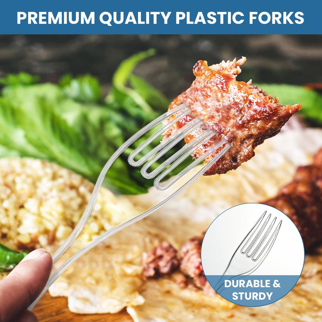 [600 Count] Clear Plastic Utensils 600 clear plastic forks and spoons Disposable 300 Forks and 300 Spoons Silverware Bulk Spoons Bulk Fork Heat Resistant Heavy Duty Silverware