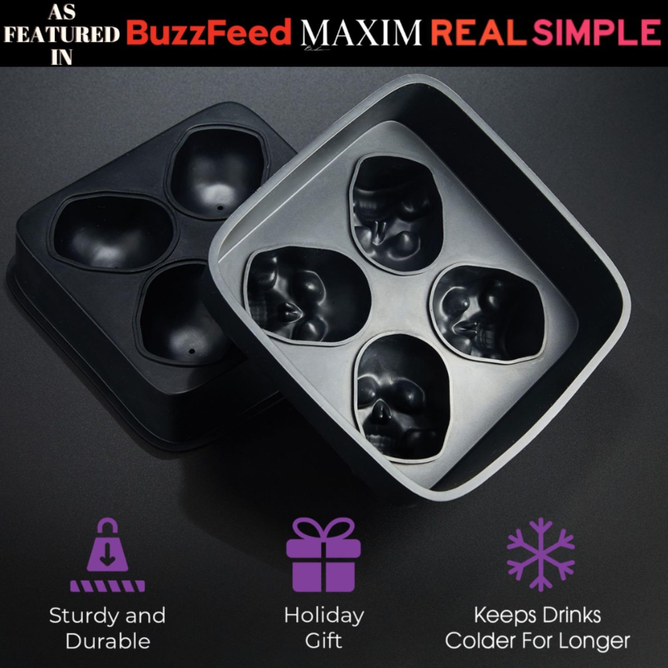 ShapedIceMolds 3D Large Skull Ice Cube Mold Tray, Round Whiskey Ice Mold with Lid for Whiskey Drinkers, Bartenders, Gift Exchanges, Home Bar Enthusiasts and Holiday Gifts