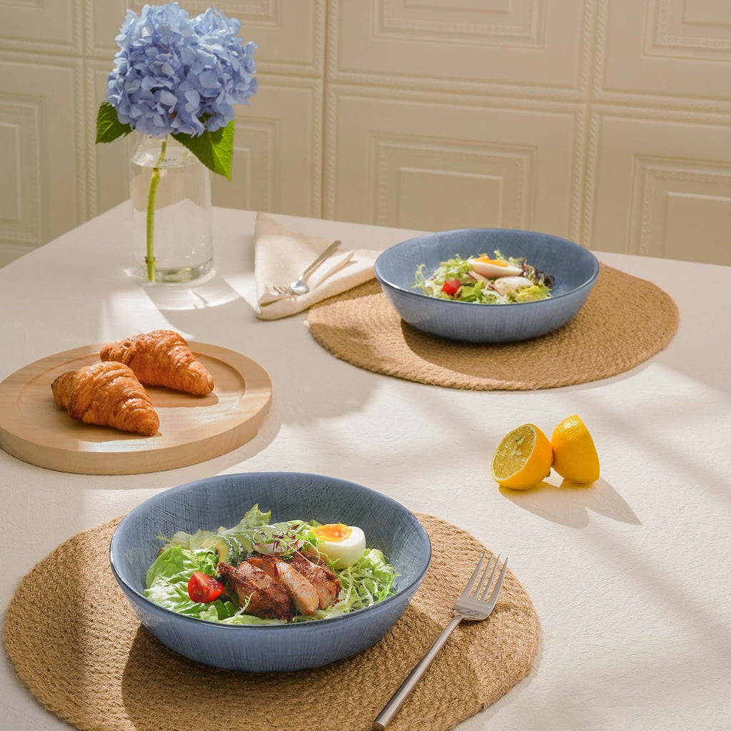 famiware Moonlight 8.5 Inch Pasta Bowls Set of 4, 32oz Serving Bowls for Kitchen, Soup Bowl with Linen Finish, Large Stoneware Bowls for Festivals, Housewarming, Dinnerware, Blue