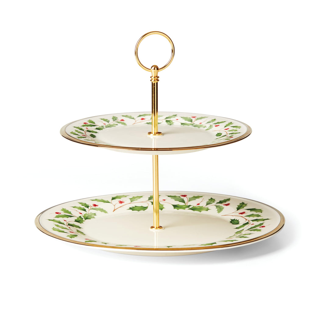Lenox Holiday Porcelain 2-Tier Christmas Serving Tray