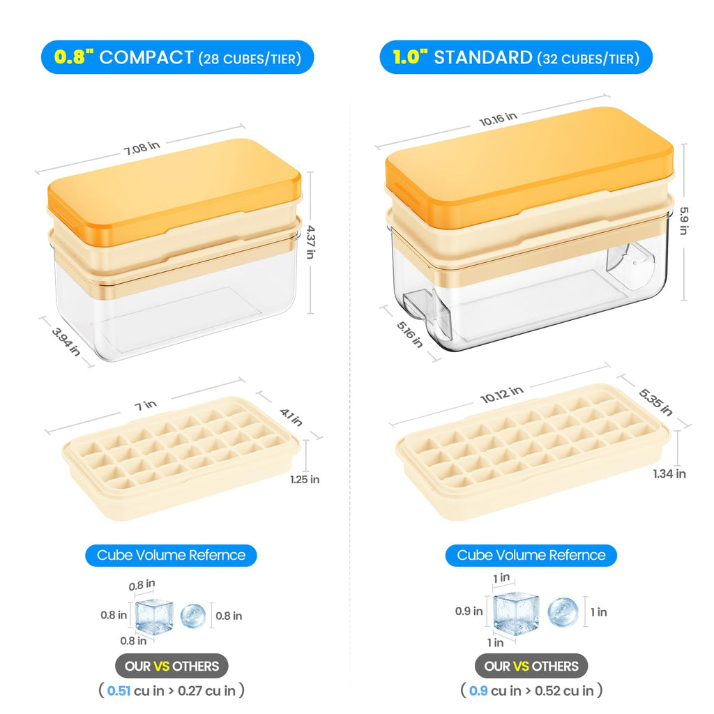 PHINOX Ice Cube Tray with Lid and Bin, Easy Release 56 Cubes for Freezer