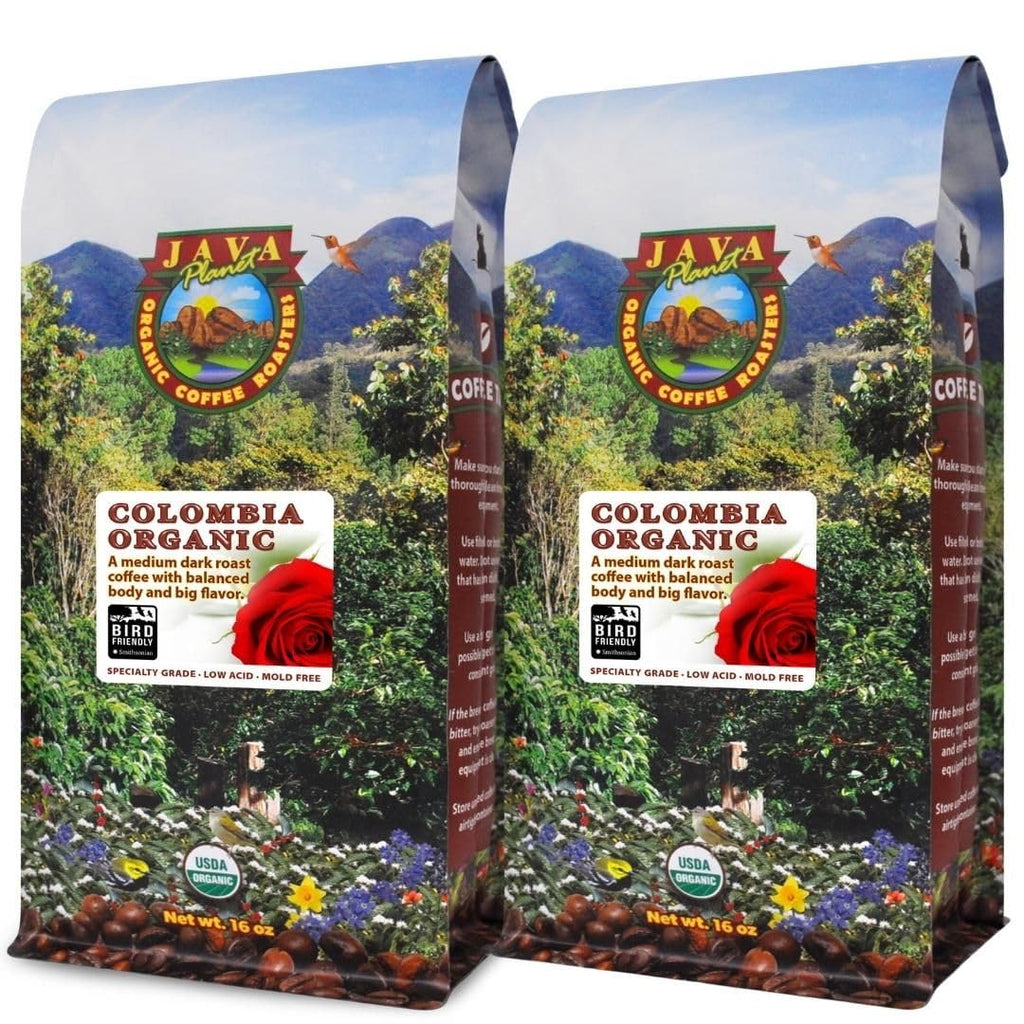 Java Planet Low Acid Organic Colombian Coffee Beans, Medium Dark Roast 32oz