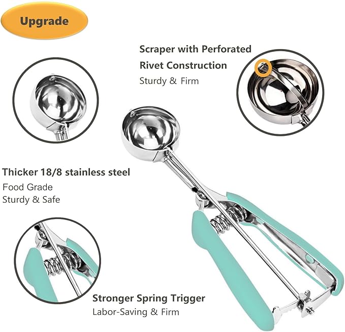 Extra Mini Cookie Scoop for Baking, 1 tsp / 5 ml Cookie Scooper, 18/8 Stainless Steel Cookie Scooper for Baking, Cookie Dough Scoop with Non-slip Grip (Mint)