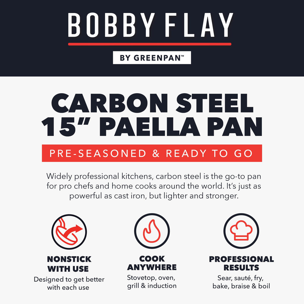 GreenPan x Bobby Flay 15" Pre-Seasoned Carbon Steel Paella Pan