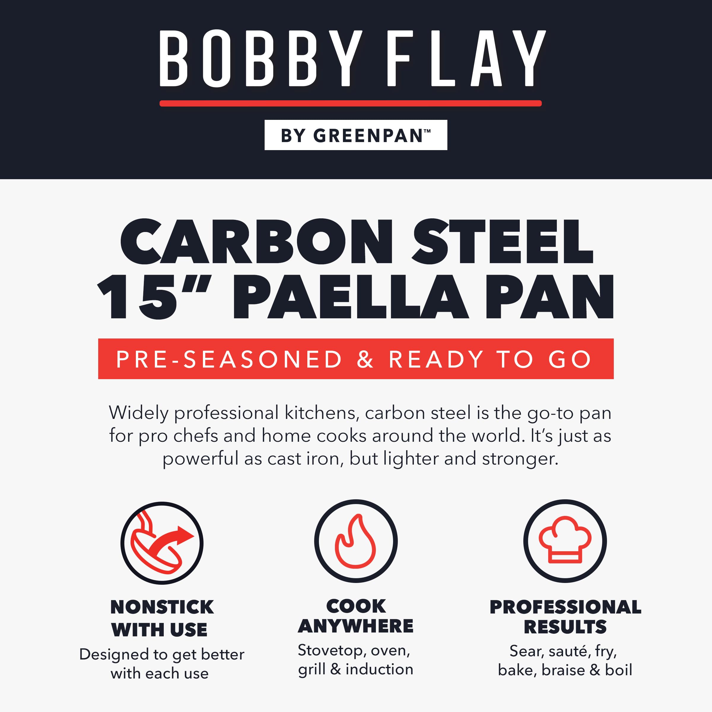 GreenPan x Bobby Flay 15" Pre-Seasoned Carbon Steel Paella Pan