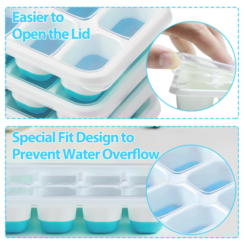 DOQAUS Ice Cube Tray with Lids, 4 Pack Silicone Ice Trays for Freezer