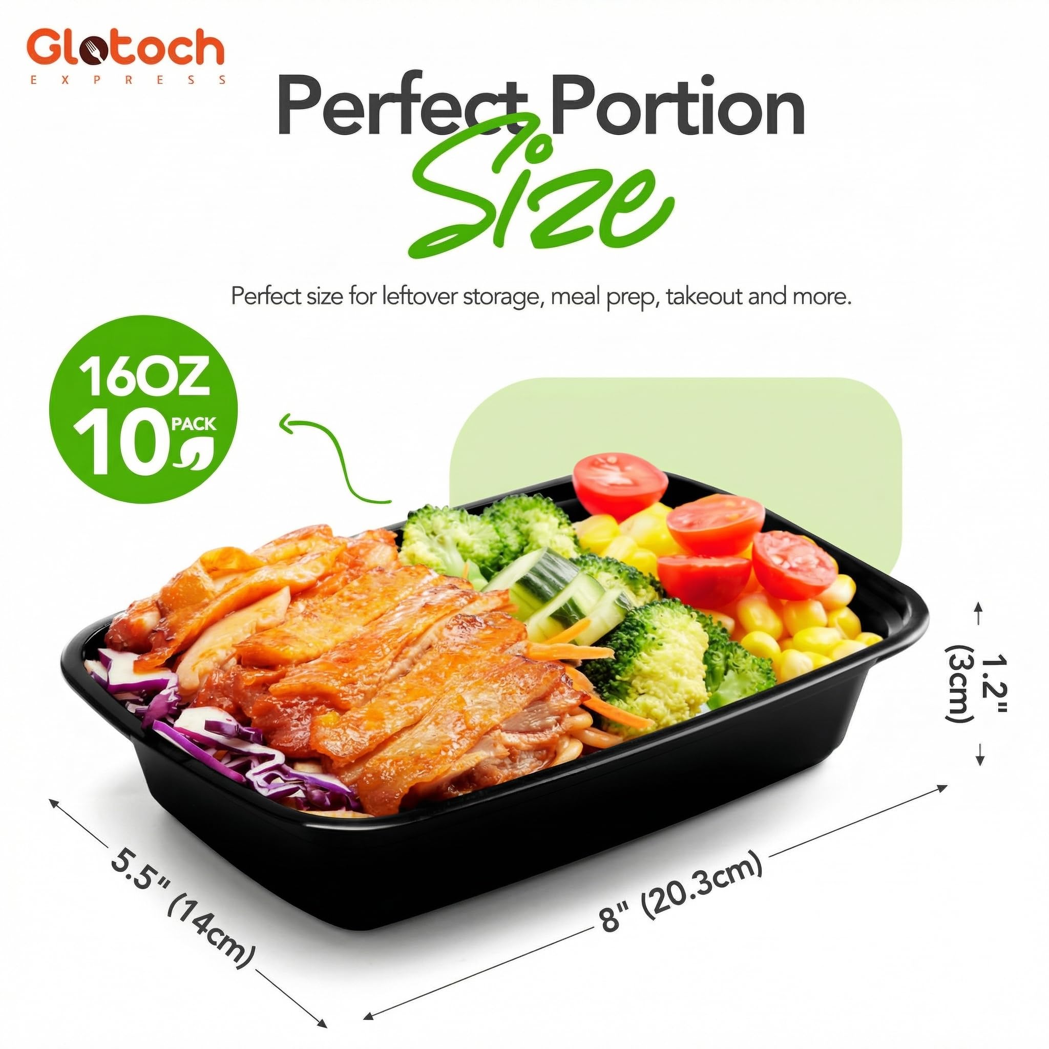Glotoch Meal Prep Containers with Lids, 16 oz, 10 Pack (20-Piece)