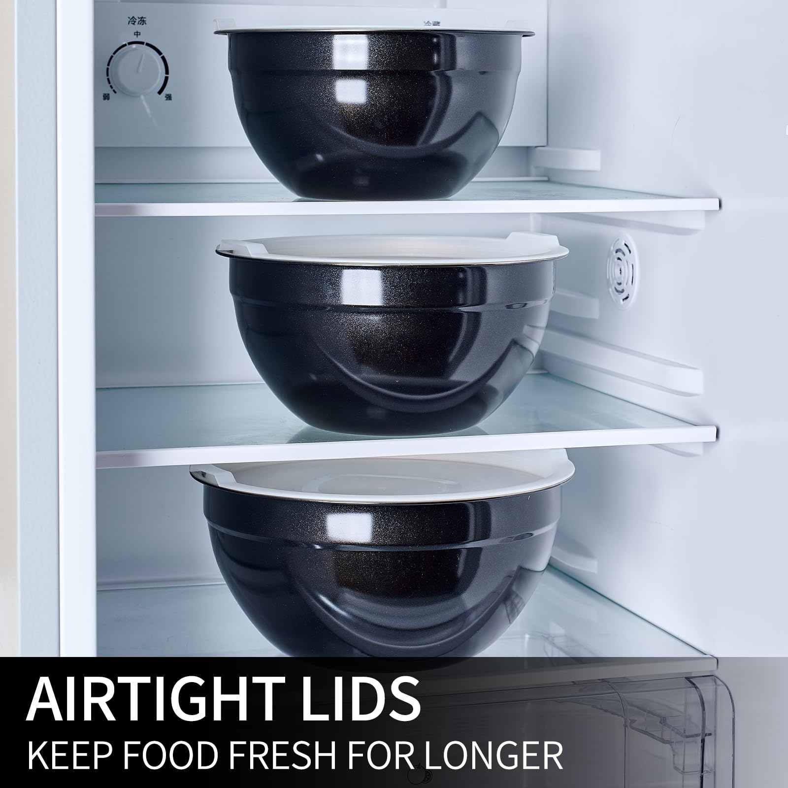 LKTDYMEG Black Mixing Bowls with Lids Set of 7, Stainless Steel Nesting Bowl with Khaki Lid for Non-slip Mixing Prepping Storing Serving, 7 Sizes-7/3.6/2.7/2.1/1.5/1/0.8 QT