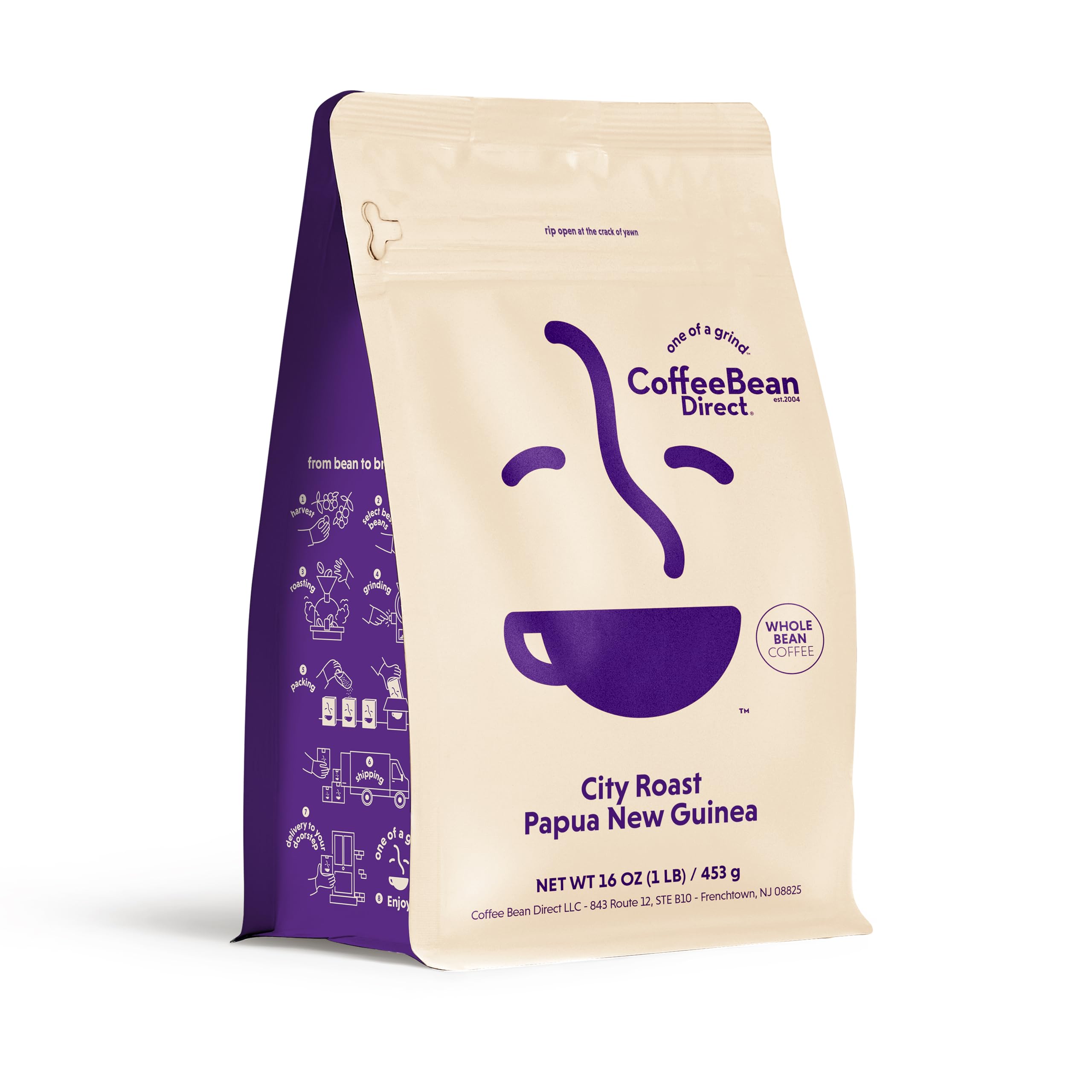 Coffee Bean Direct City Roast Papua New Guinea, Whole Bean, 1lb Bag