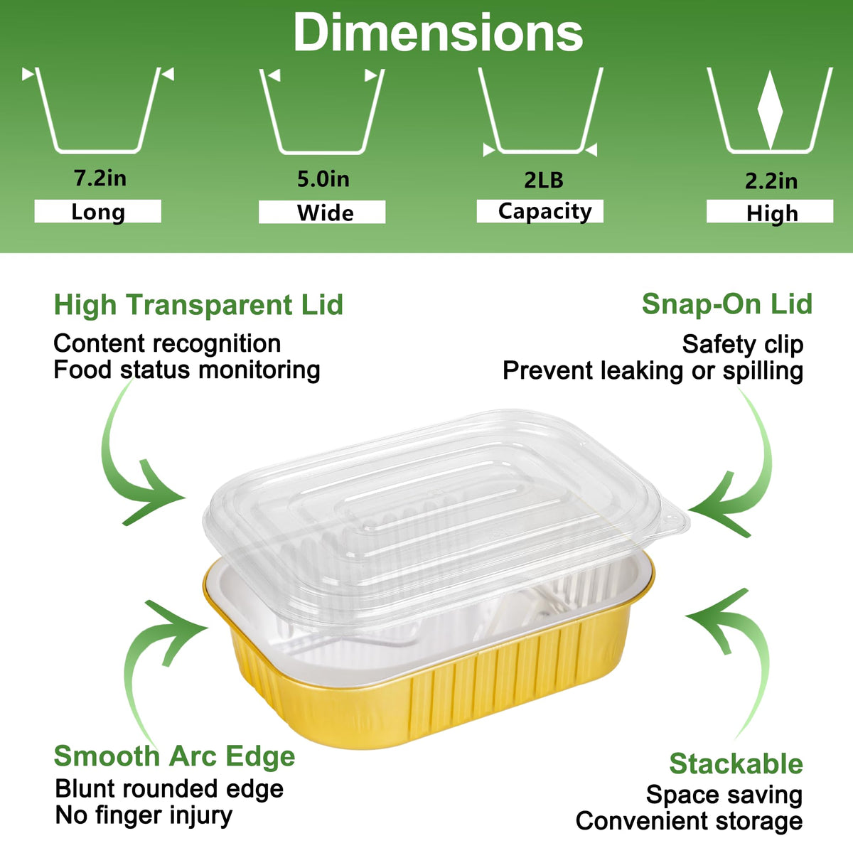 40 Pack 3LB Gold Aluminum Foil Pans with Lids Heavy Duty Food Containers