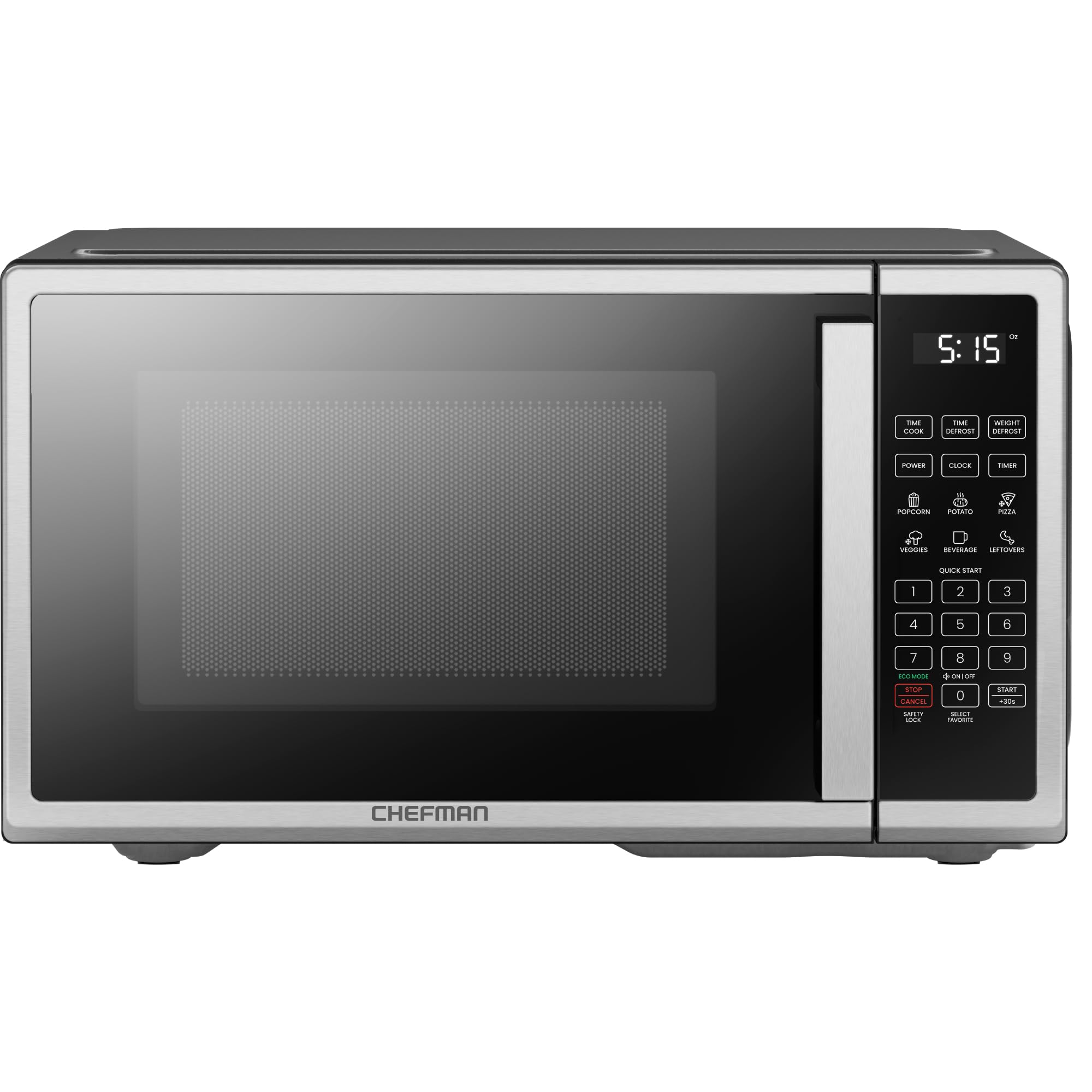Chefman Countertop Microwave Oven 0.9 Cu. Ft. Digital Stainless Steel Microwave 900 Watt with 6 Presets, Eco Mode, Mute Option, Memory Function, Child Safety Lock, Kitchen, Home, Dorm Essentials