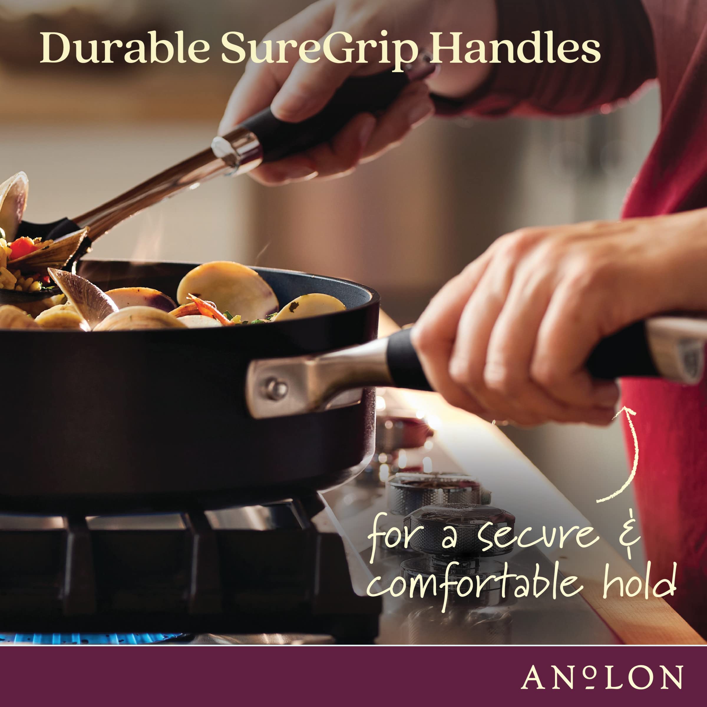 Anolon Advanced Home Hard-Anodized Nonstick Saucepan with Straining Lid, 2-Quart Small Pot, Onyx