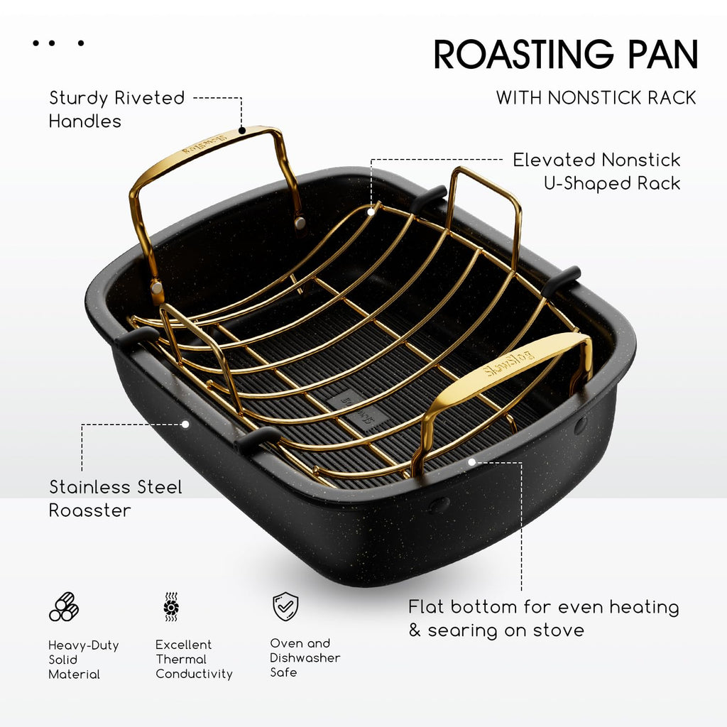 Nonstick Roasting Pan with Rack, 17" x 13" Large Turkey Roaster Pan