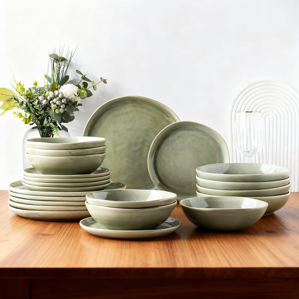 AmorArc Ceramic Dinnerware Sets for 8, 24Pcs Plates and Bowls Sets Dishes