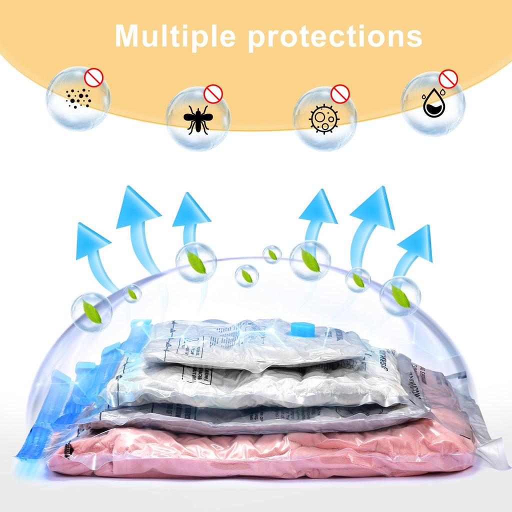 UPGOGO Vacuum Bags for Travel, 12 Pack with Hand Pump, Space Saver Vacuum Storage Bags, Travel Essentials, Clothes, Blankets, Pillows