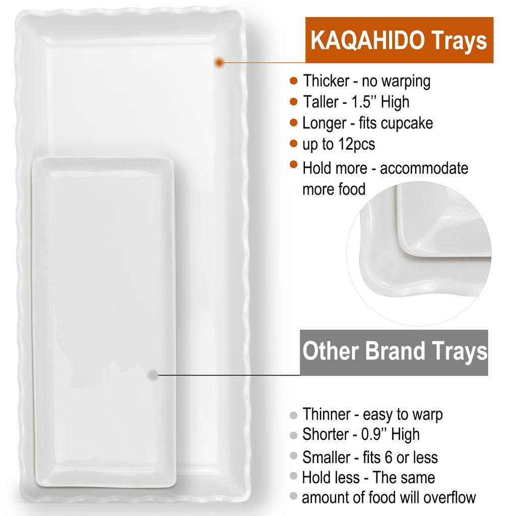 KAQAHIDO 17" x 8" x 1.5" White Serving Tray Set