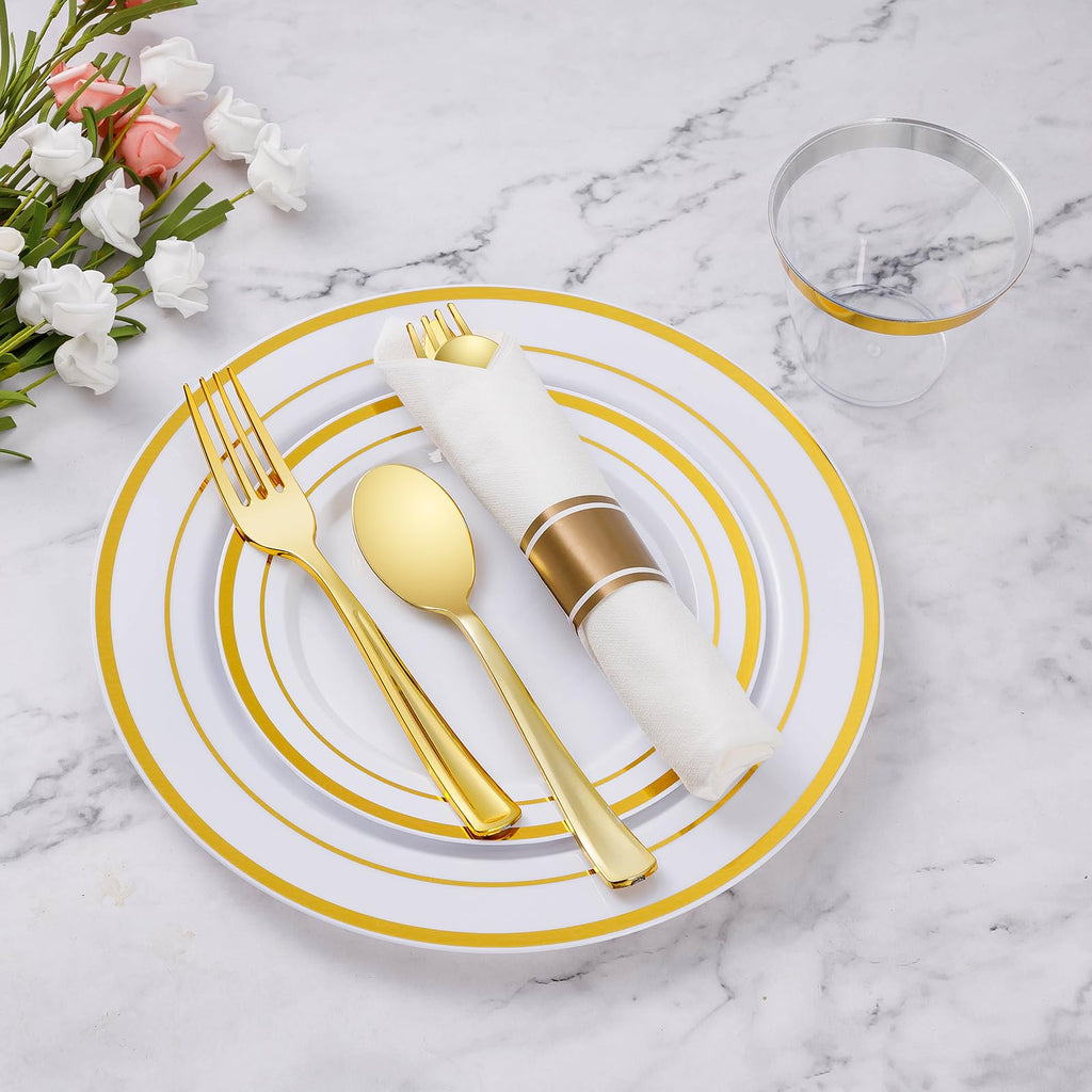 Goodluck 350 Piece Gold Plastic Dinnerware Set for 50 Guests
