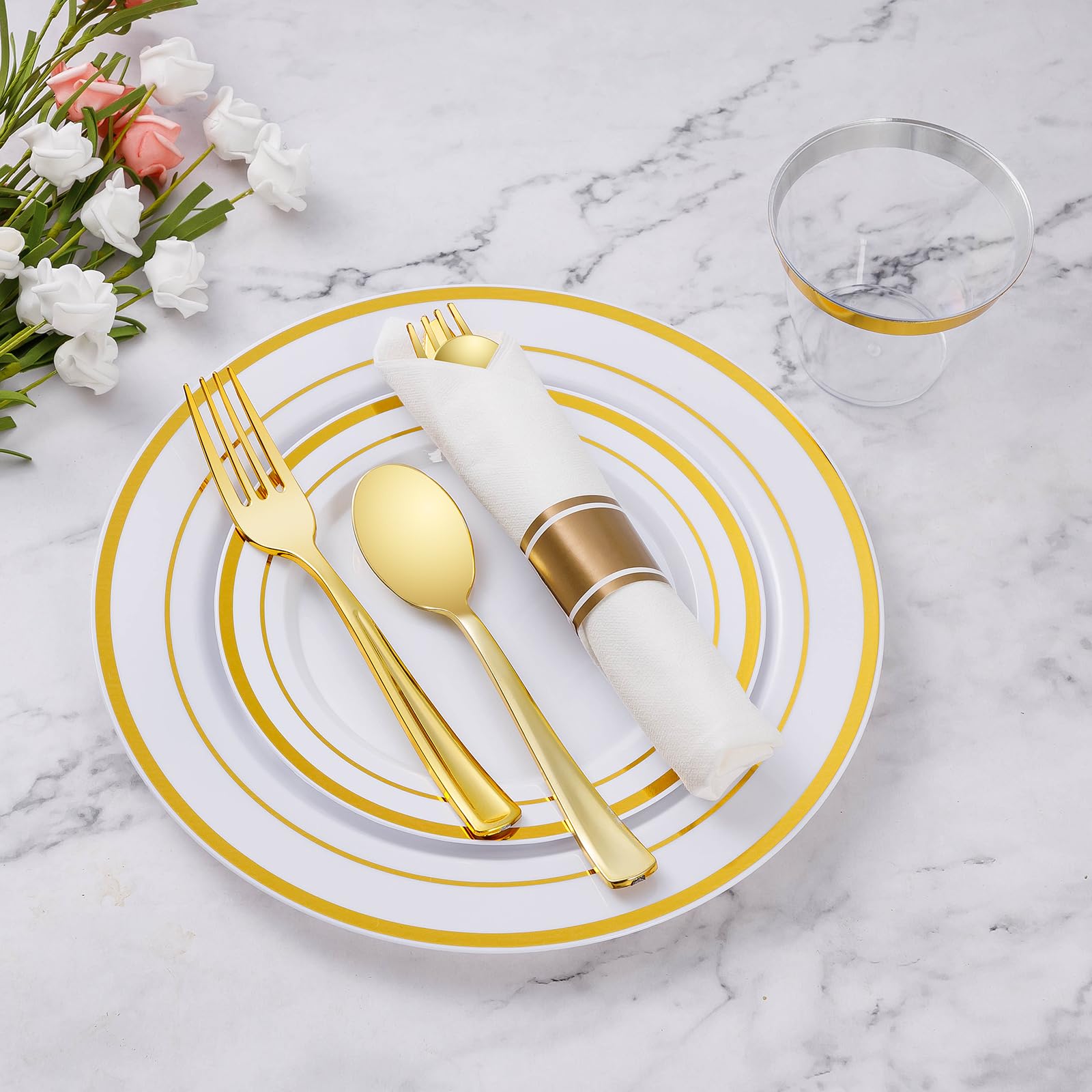 Goodluck 350 Piece Gold Plastic Dinnerware Set for 50 Guests