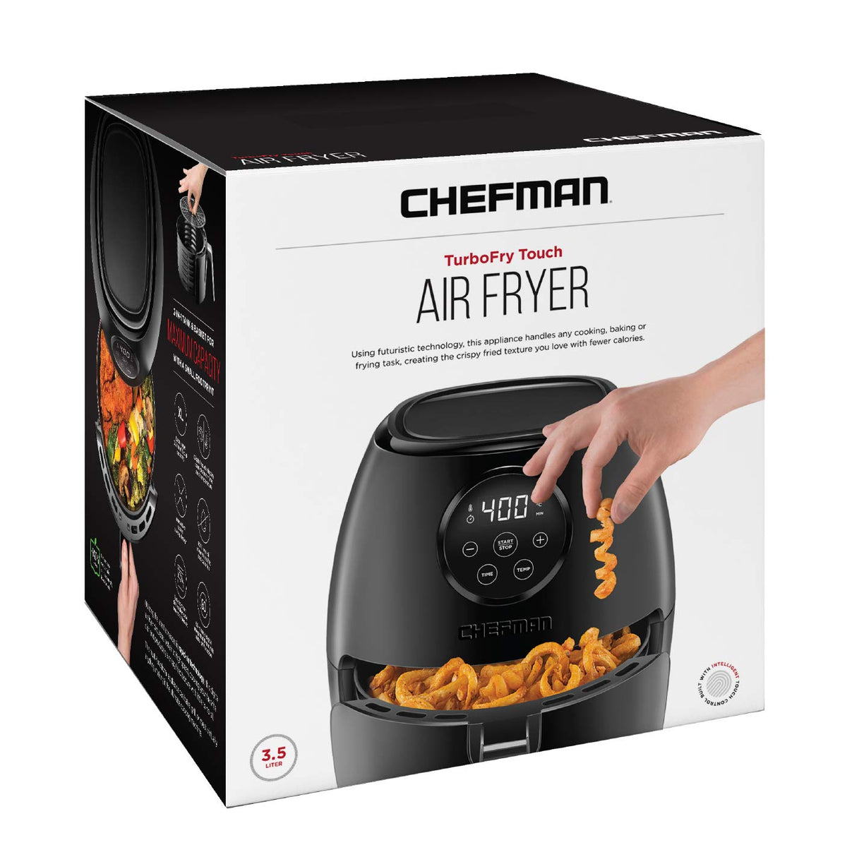 Chefman Digital 3.6 Quart Touch Screen Air Fryer Oven w/Space Saving Flat Basket, Healthy Oil-Free Airfryer w/ 60 Minute Timer & Auto Shutoff, Dishwasher Safe Parts, BPA-Free, Black