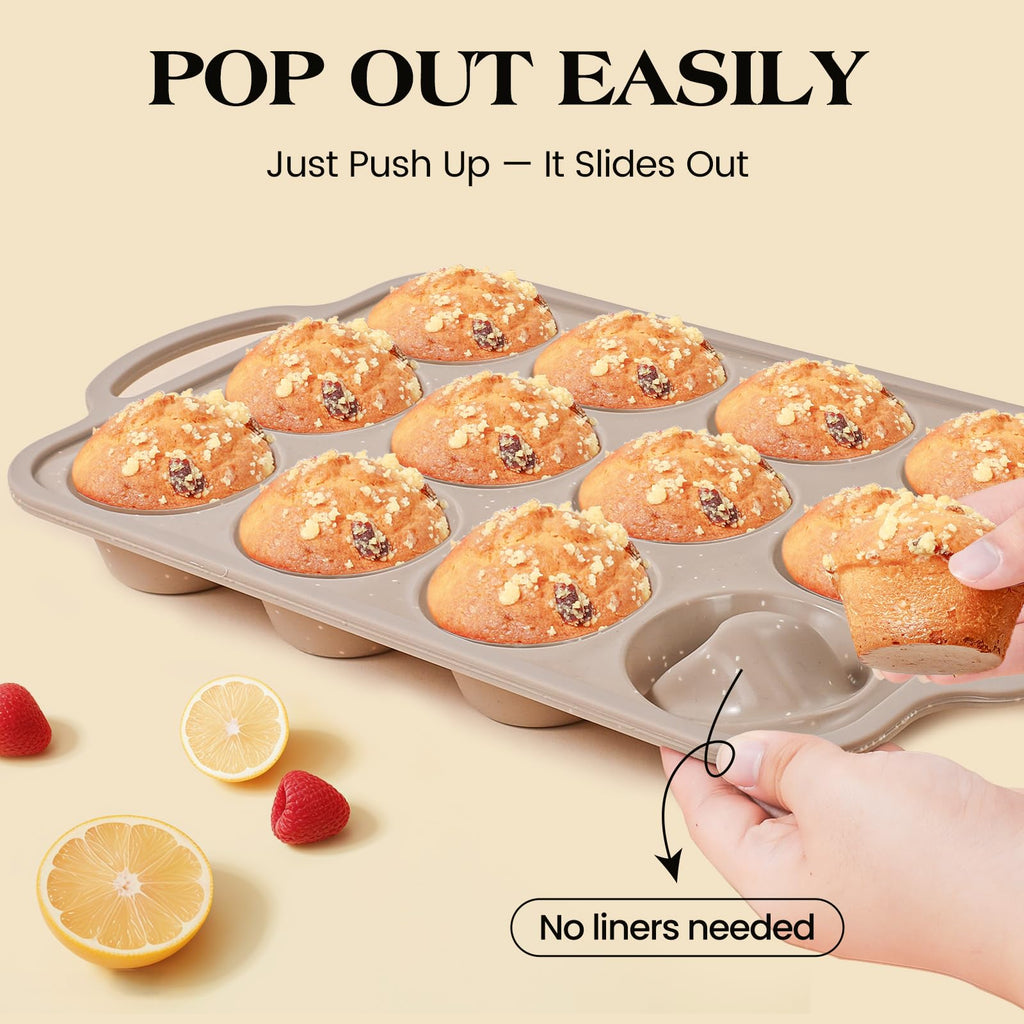 Vinino 2Pack Silicone Muffin Pans for Baking with Metal Reinforced Frame, 12 Cups Regular Size Nonstick Silicone Cupcake Pan, BPA Free Oven Dishwasher Safe Baking Mold for Muffins Cupcakes