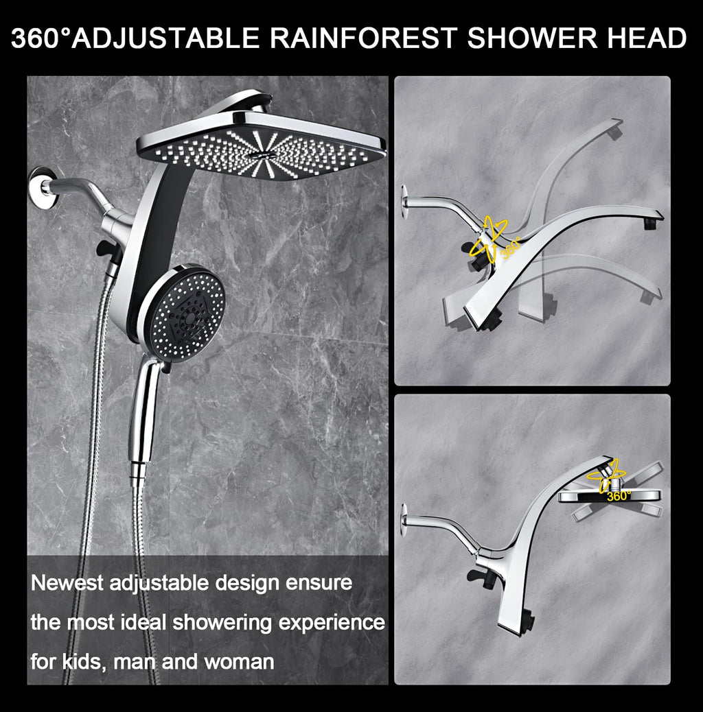 12" High Pressue Rain Shower Head with Handheld, 9 Sprays Hand Showerhead