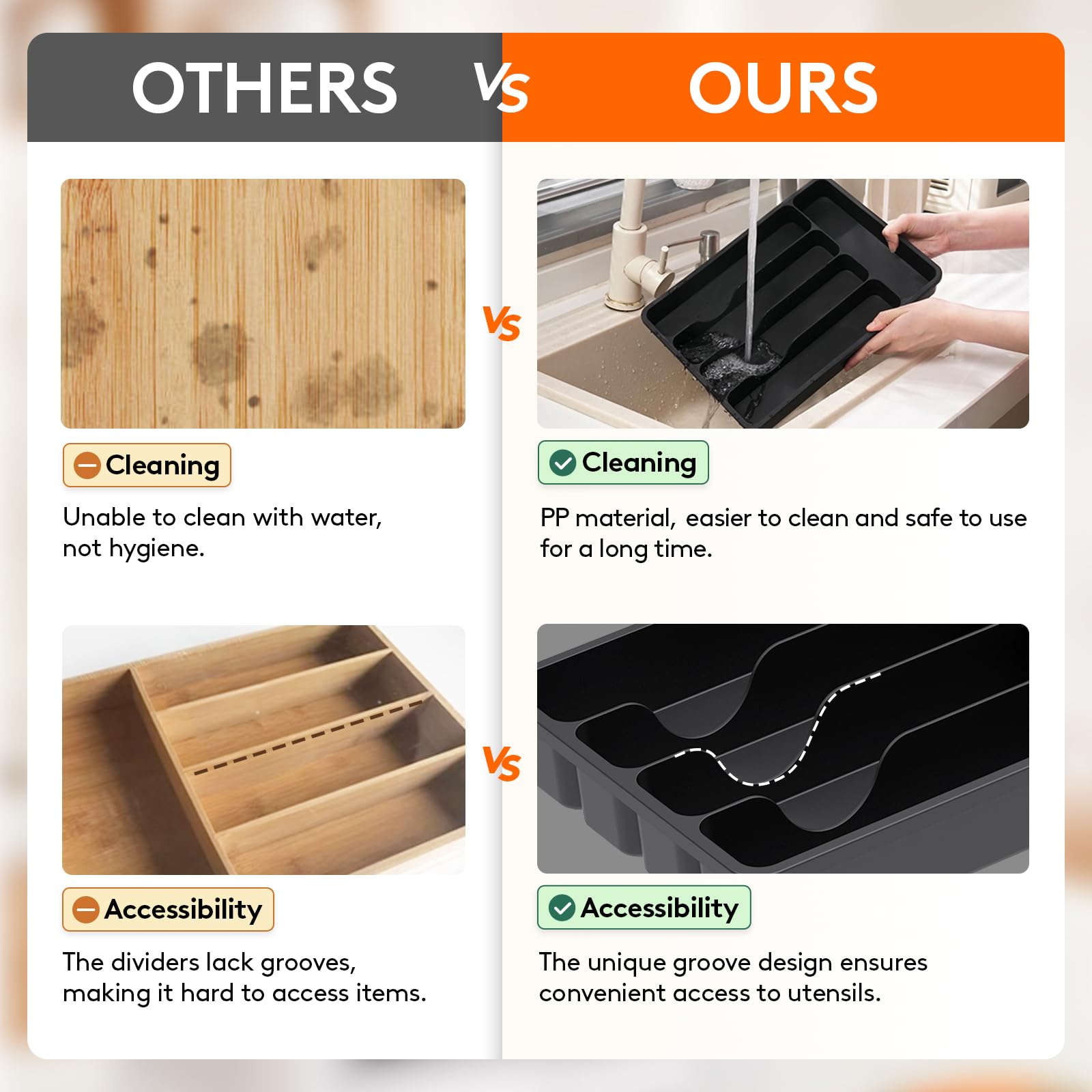 Lifewit Silverware Drawer Organizer Tray, Plastic Cutlery Storage for Kitchen, Flatware and Utensil Holder Divider for Spoons Forks Knives Tableware, 9.1 x 12.6", 5 Slots, Black