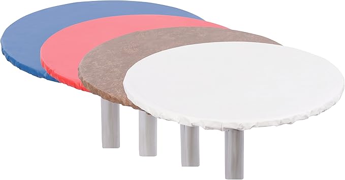 Yourtablecloth Heavy Duty Vinyl Round Fitted Tablecloth (Table Cover) with Flannel Backing Vibrant Colors Elasticized Tablecloth Great for Indoor and Outdoor Dining and Playing Cards 48” Camel Print