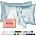 LYSHIN Silk Pillow Cases 2 Pack Standard Size with Zipper, Haze Blue