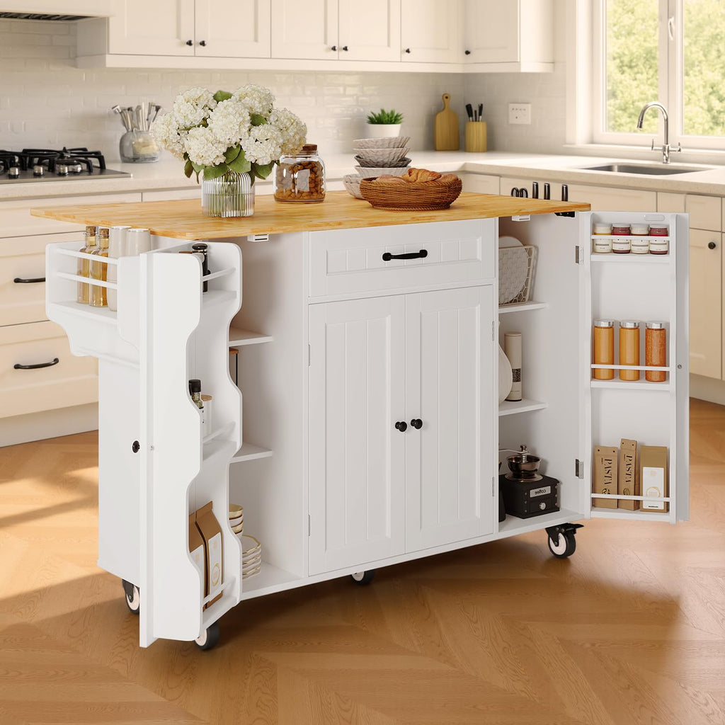Ahomly 47.6" Kitchen Island with Storage, Drop Leaf, Knife Holder, White