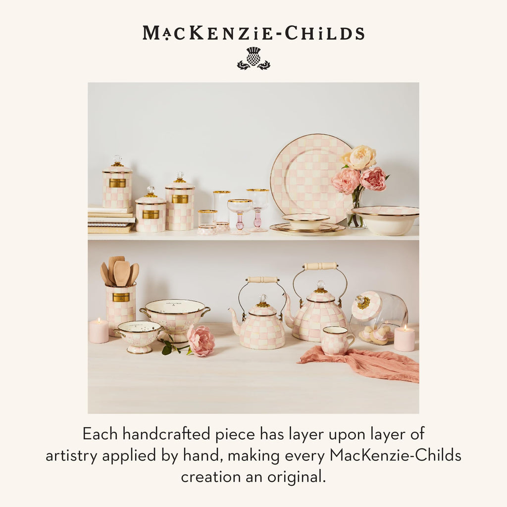 MACKENZIE-CHILDS Ceramic Farmhouse Canister, Versatile Kitchen Storage Container for Flour and Sugar, 26-Ounce Capacity, Pink-and-White Rosy Check
