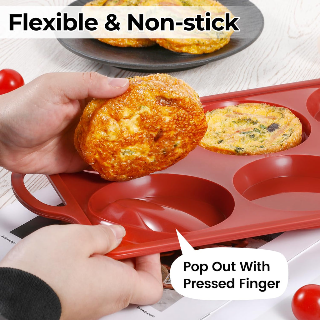 CAKETIME Jumbo Silicone Muffin Top Pan with Metal Frame, 4 Inch Non Stick Round Egg Baking Pan for Oven English Muffins, Whoopie Pies, Corn Bread, Egg Bites, Breakfast Sandwiches Tarts 2 Pack Brown