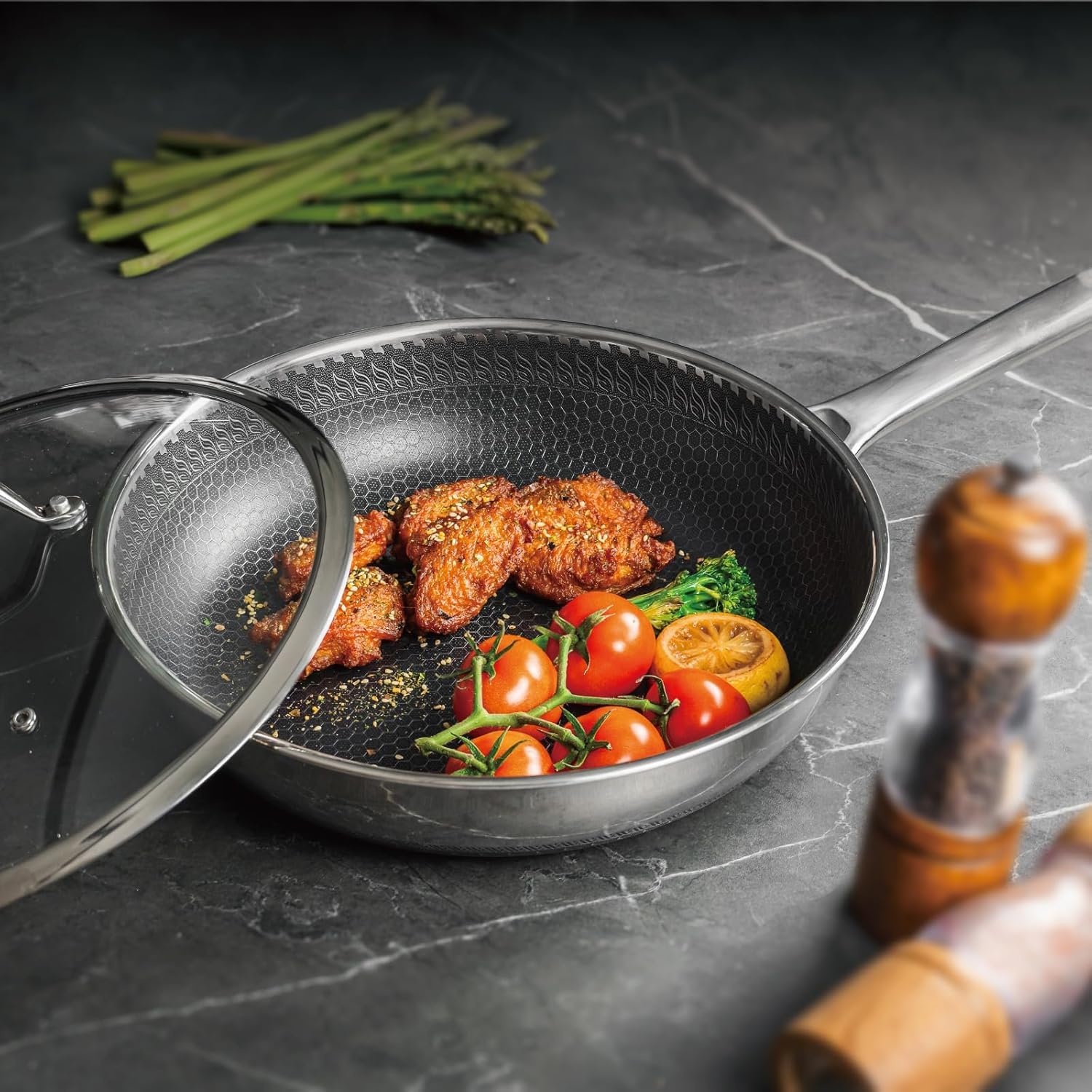 Bakoniion Pots and Pans Set,12 Inch Hybrid Nonstick Frying Pan & 5QT Stockpot,3 PCS Silicone Kitchen Utensils Set
