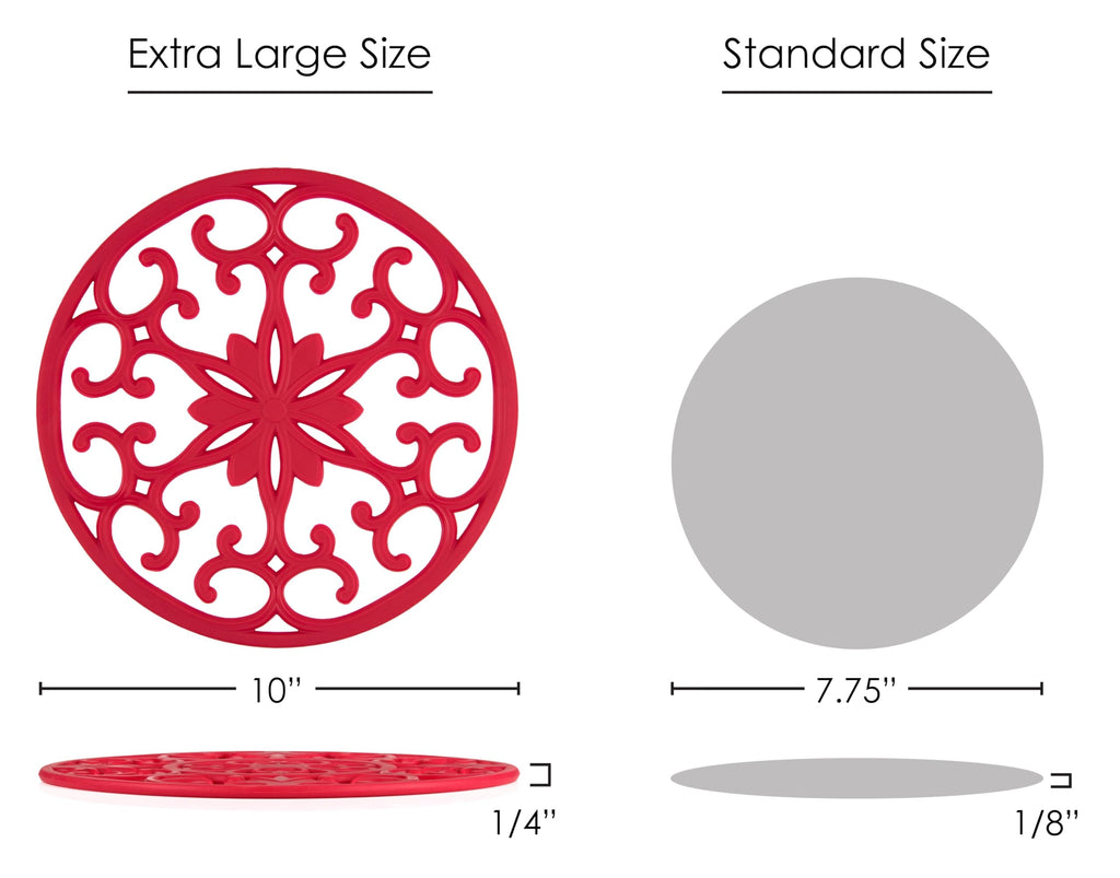 GASARÉ, Extra Large, Thick, 10" Silicone Trivets for Hot Dishes, Pots, and Pans, Hot Pads for Countertops, Flexible, Dishwasher Safe, 10 x ¼ Inches, Set of 3, Red