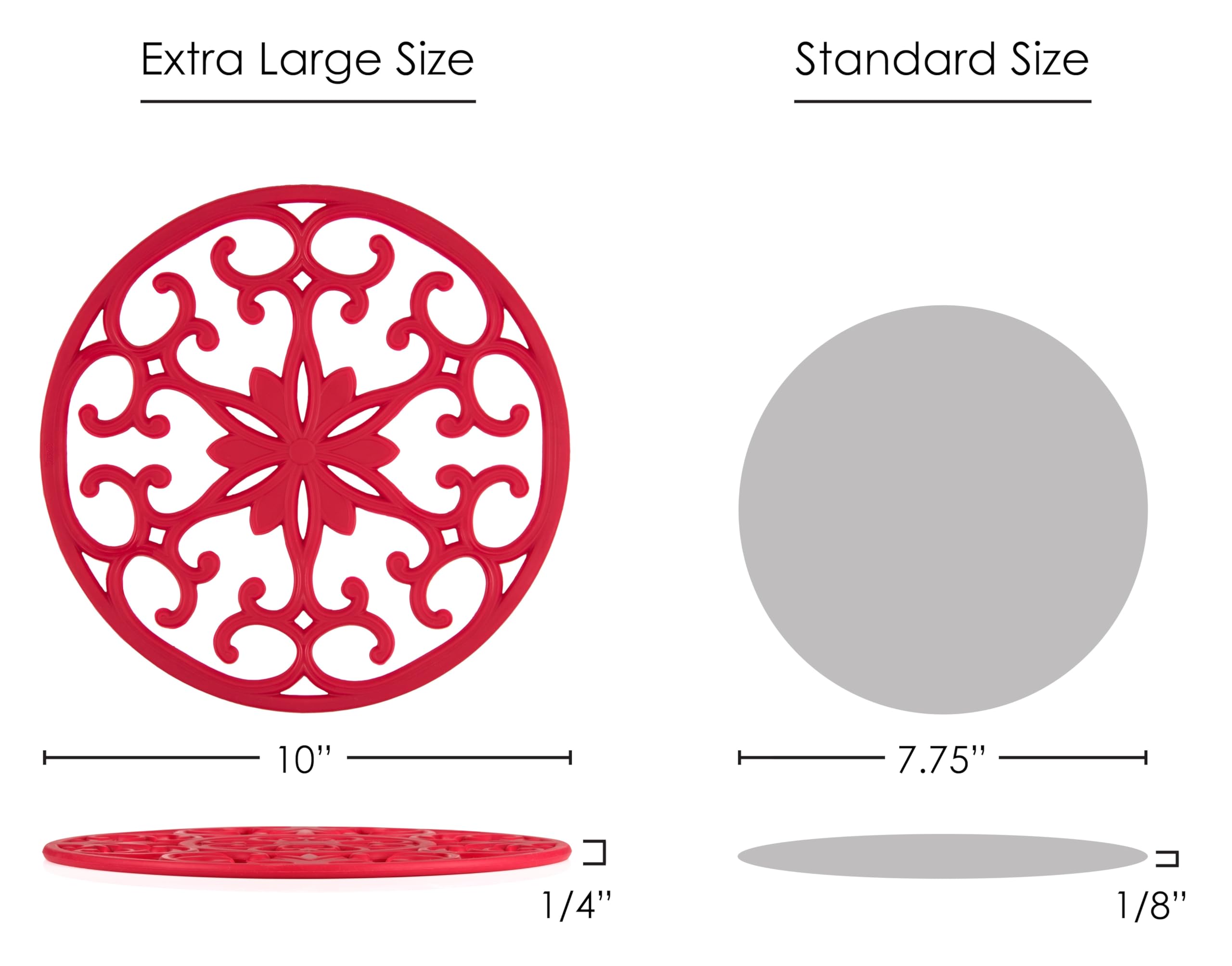 GASARÉ, Extra Large, Thick, 10" Silicone Trivets for Hot Dishes, Pots, and Pans, Hot Pads for Countertops, Flexible, Dishwasher Safe, 10 x ¼ Inches, Set of 3, Red
