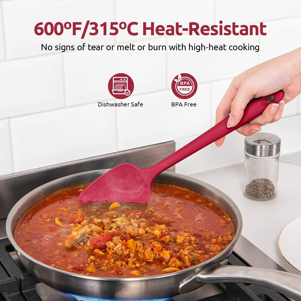 U-Taste Silicone Spoon Spatula Set of 3, 600°F High Heat Resistant, Red