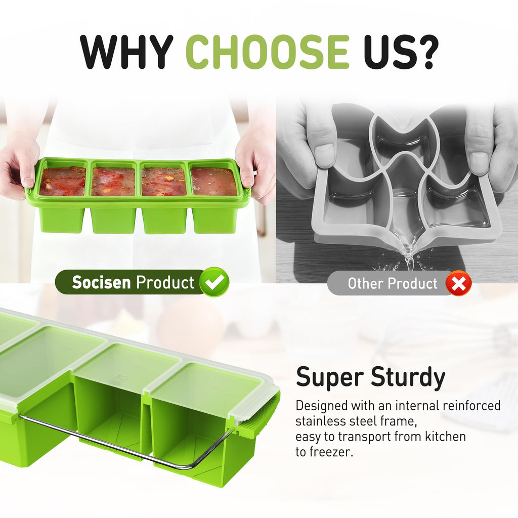 Silicone Freezer Tray with Lid Soup Freezer Container Molds with Steel Reinforced Rim Big Ice Cube Molds Pebble Ice Tray Soup Cubes Baking Dish Freezer Safe Food Storage Containers Kitchen Gadgets