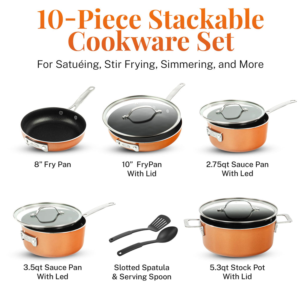 GOTHAM STEEL 10 Pc Copper Pots and Pans Set Non Stick