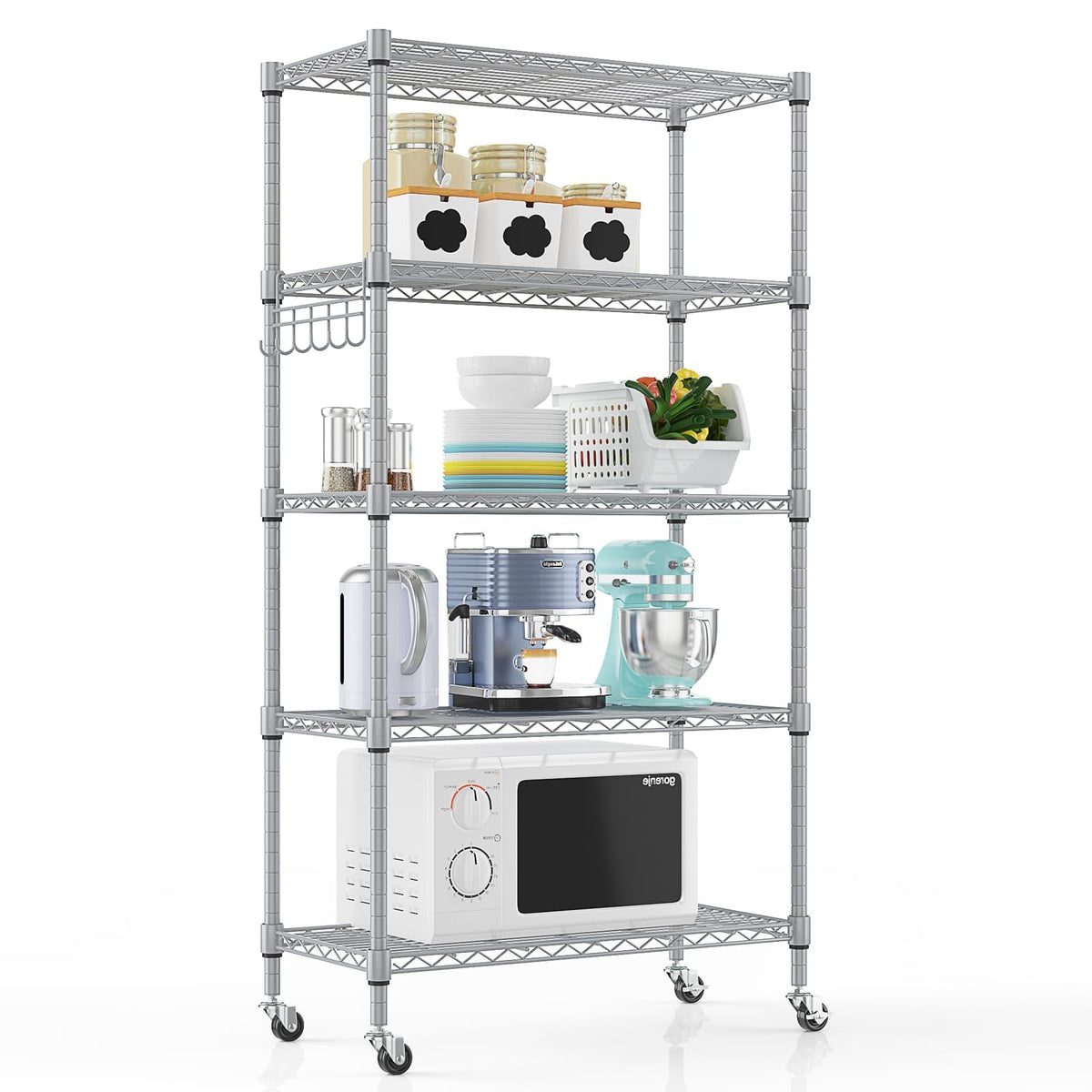 Himimi 72" H Storage Shelves 4 Tier Metal Shelving Adjustable Wire Shelf with Wheels, Heavy Duty Shelving for Garage Kitchen Pantry Bathroom Laundry 18" D*48" W*72" H, Black