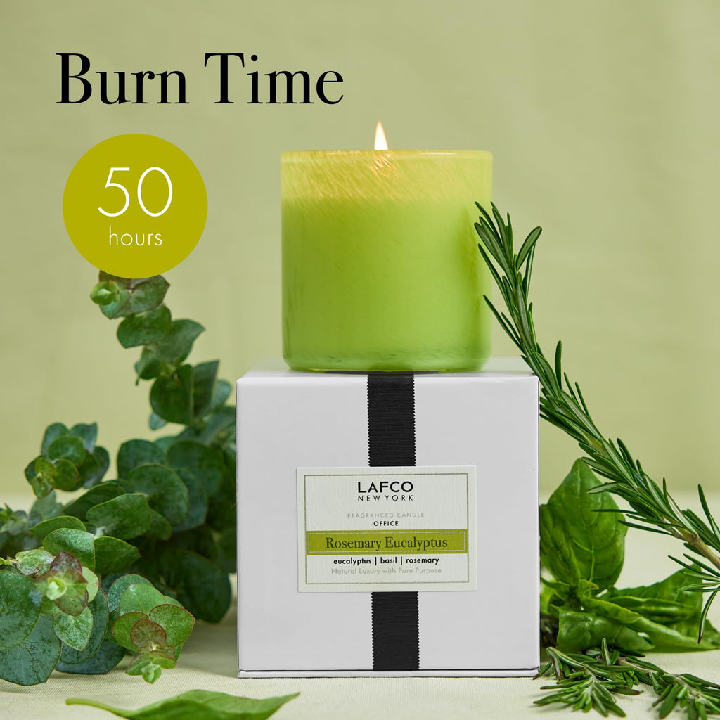 LAFCO New York Classic Candle, Rosemary Eucalyptus - 6.5 oz - 50-Hour Burn Time - Reusable, Hand Blown Glass Vessel - Made in The USA