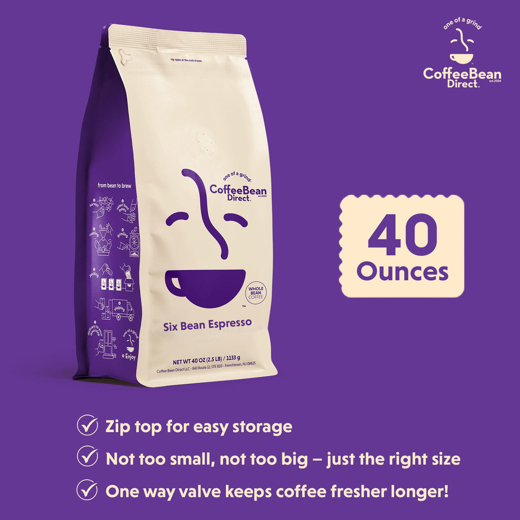 Coffee Bean Direct Six Bean Espresso, Whole Bean, 2.5lb Bag