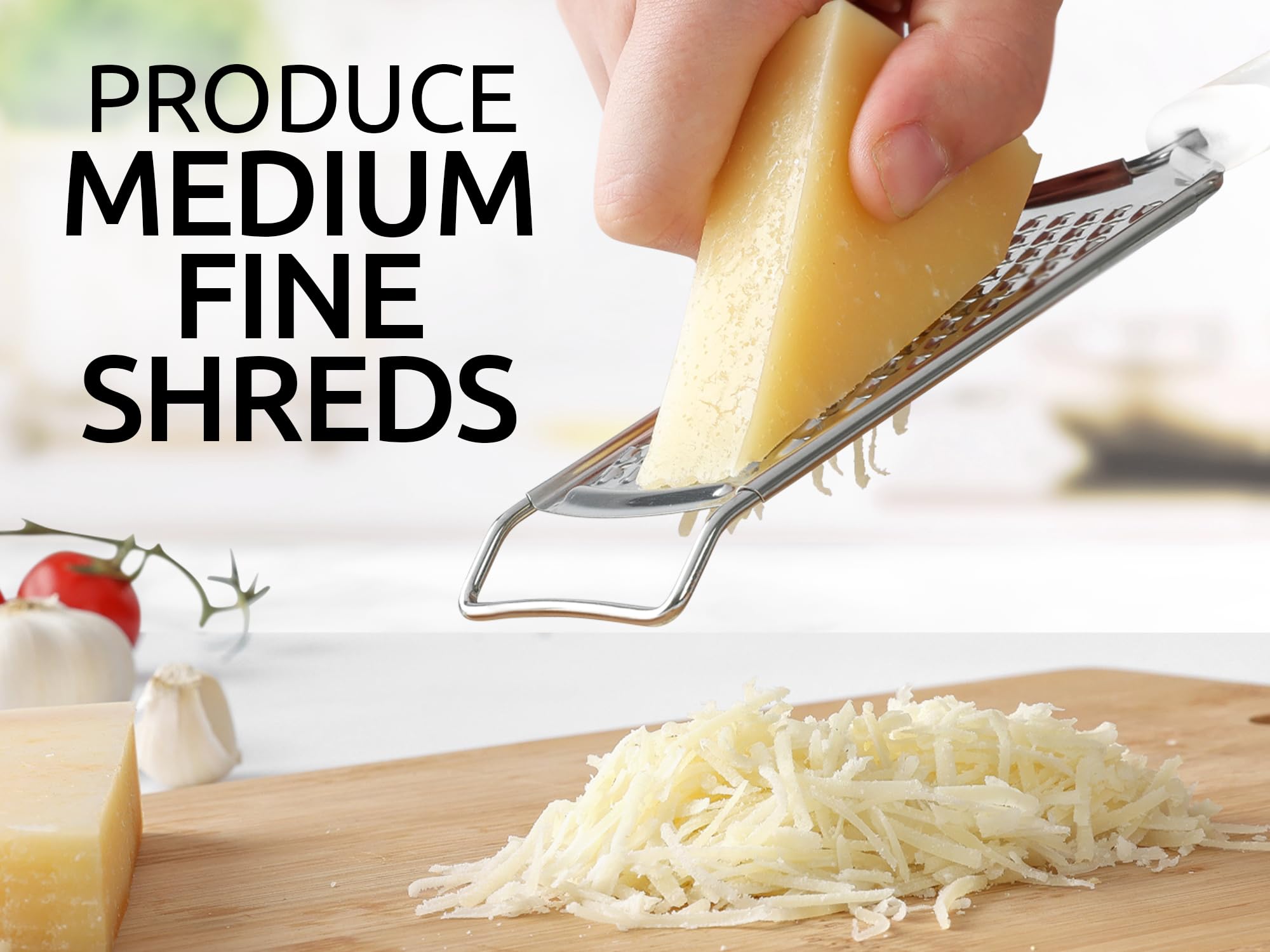 Zulay Kitchen Professional Cheese Grater Stainless Steel - Durable Rust-Proof Metal Lemon Zester Grater With Handle - Flat Handheld Grater For Cheese, Chocolate, Spices, And More - White