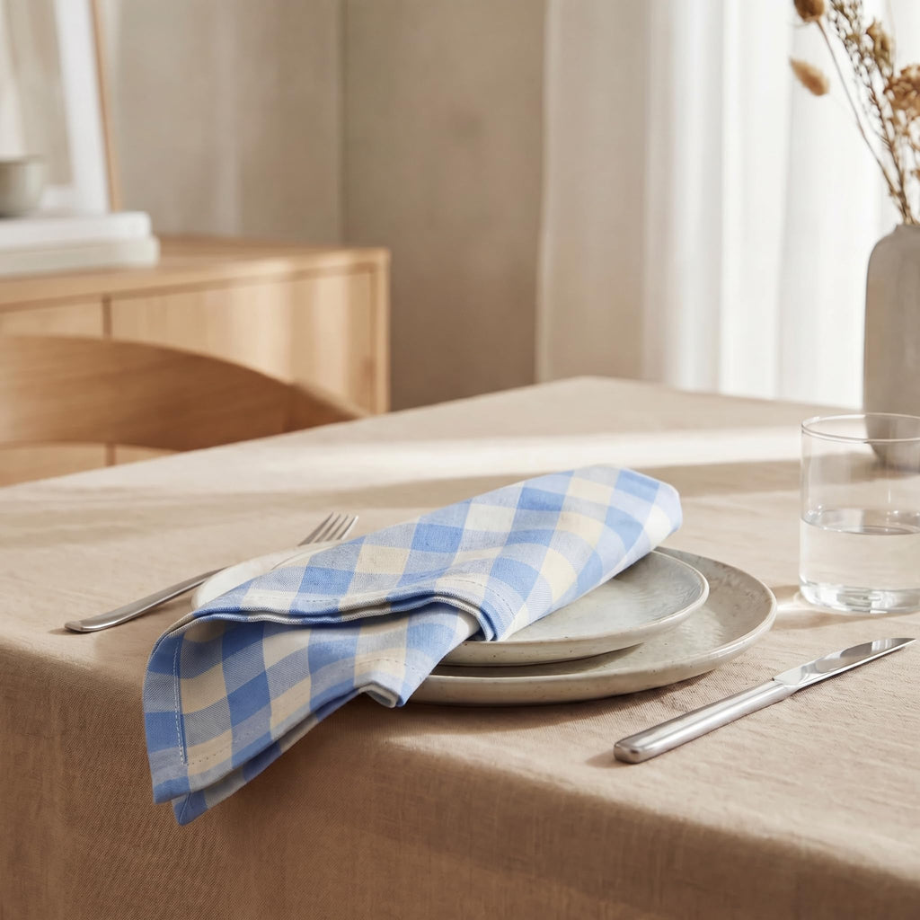 Urban Villa Cloth Napkins Cotton 20x20 (Set of 12) Blue Sand Checks