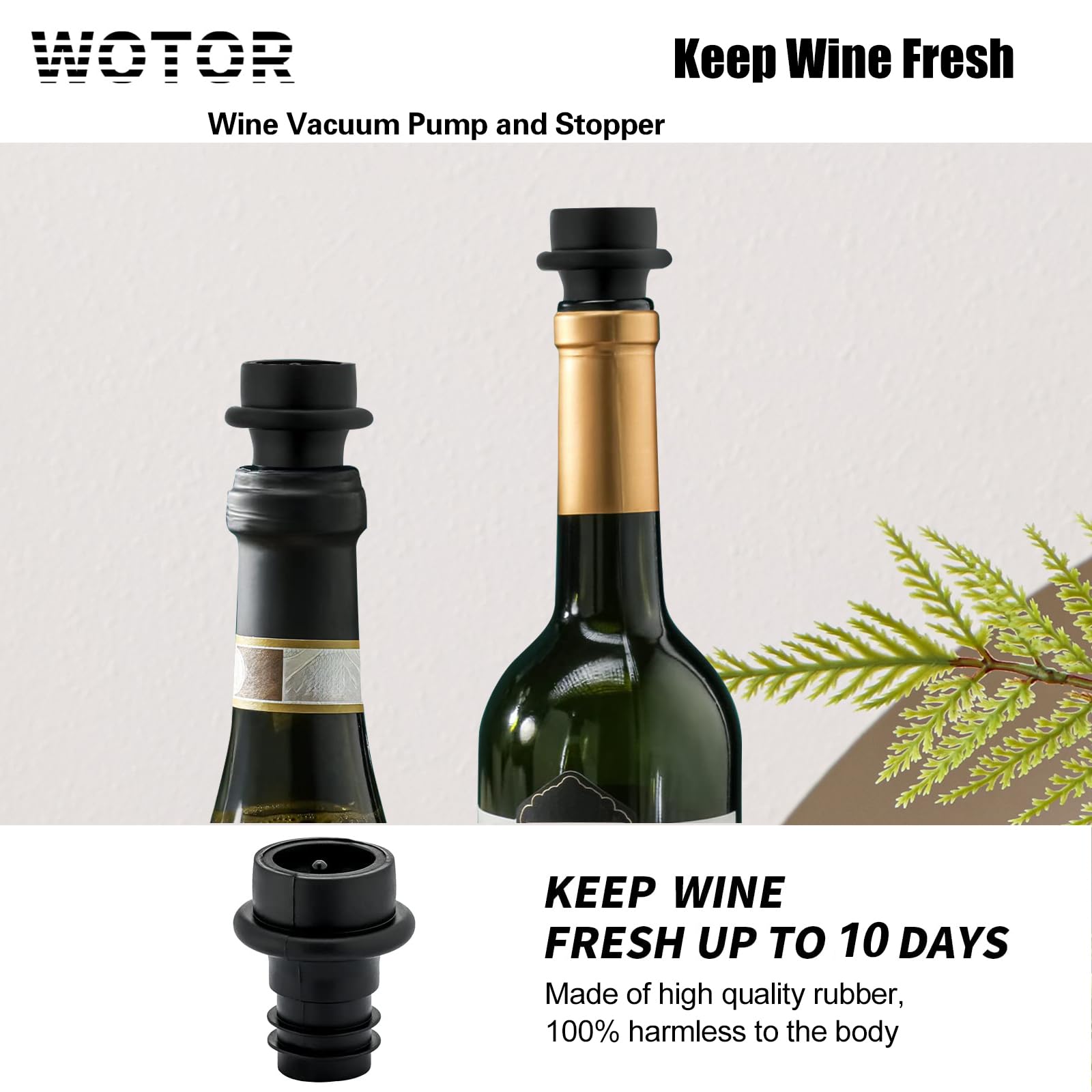 WOTOR Wine Saver Vacuum Pump with 8 Stoppers, Wine Stopper & Preserver, Reusable Bottle Sealer Keeps Fresh, Ideal Accessories Gift (Flat Handle)