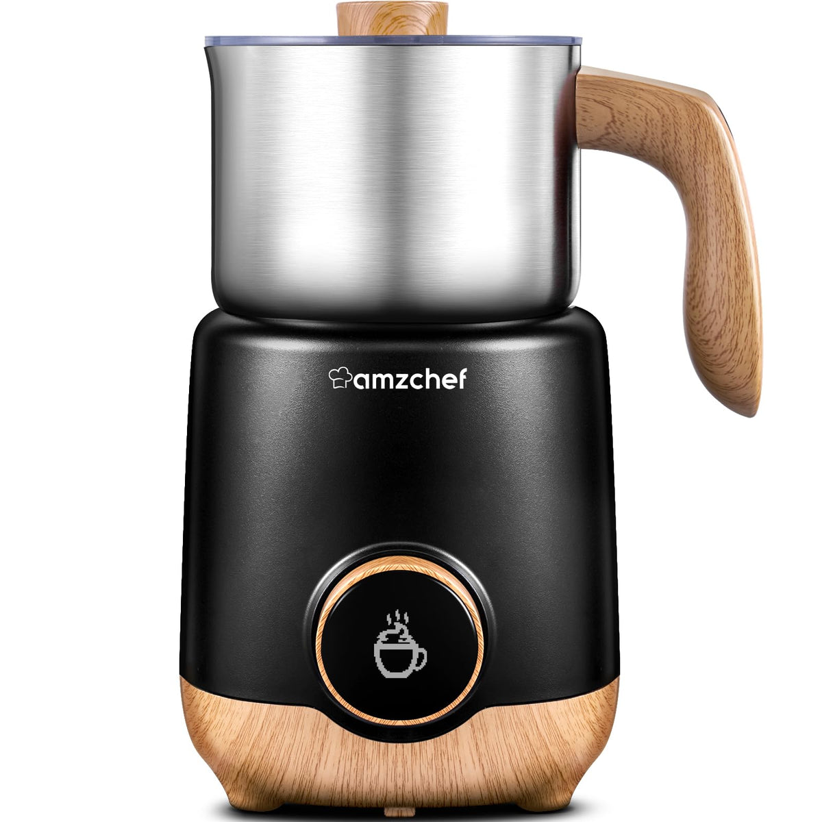 AMZCHEF 8-IN-1 Milk Frother and Steamer 550 Watts, 21 oz Split Stainless Steel Automatic Steamer, Milk's Warmer for Latte, Cappuccino, Hot and Cold Froth, Heated Milk, Hot Chocolate, Baby Food, Black
