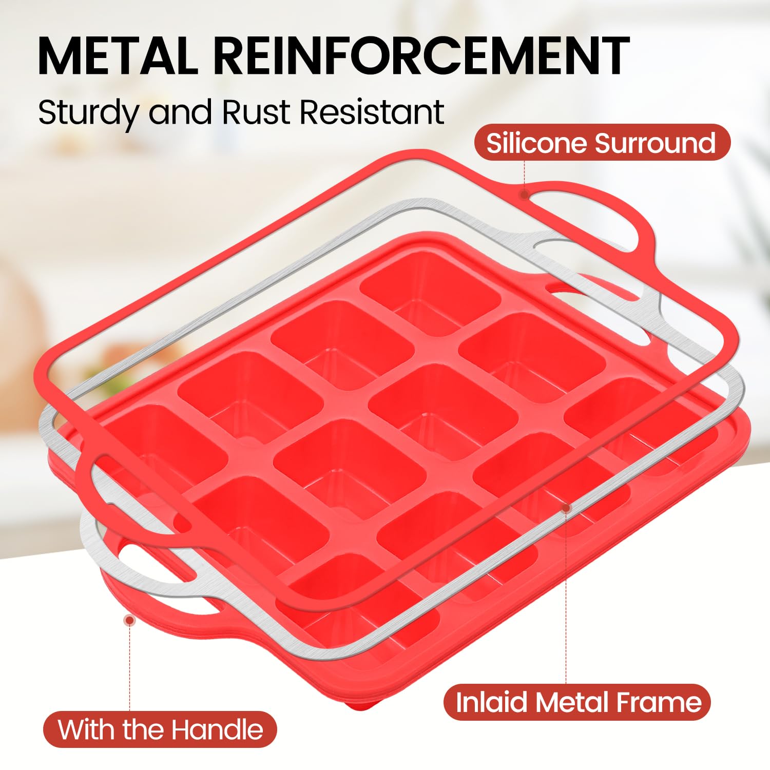 Silicone Mini Loaf Pan, 12 Cavities Metal Reinforced Frame Nonstick Food Grade for Baking Mini Bread, Brownie, Cornbread, Cheesecake and Chocolate (2 Pack)