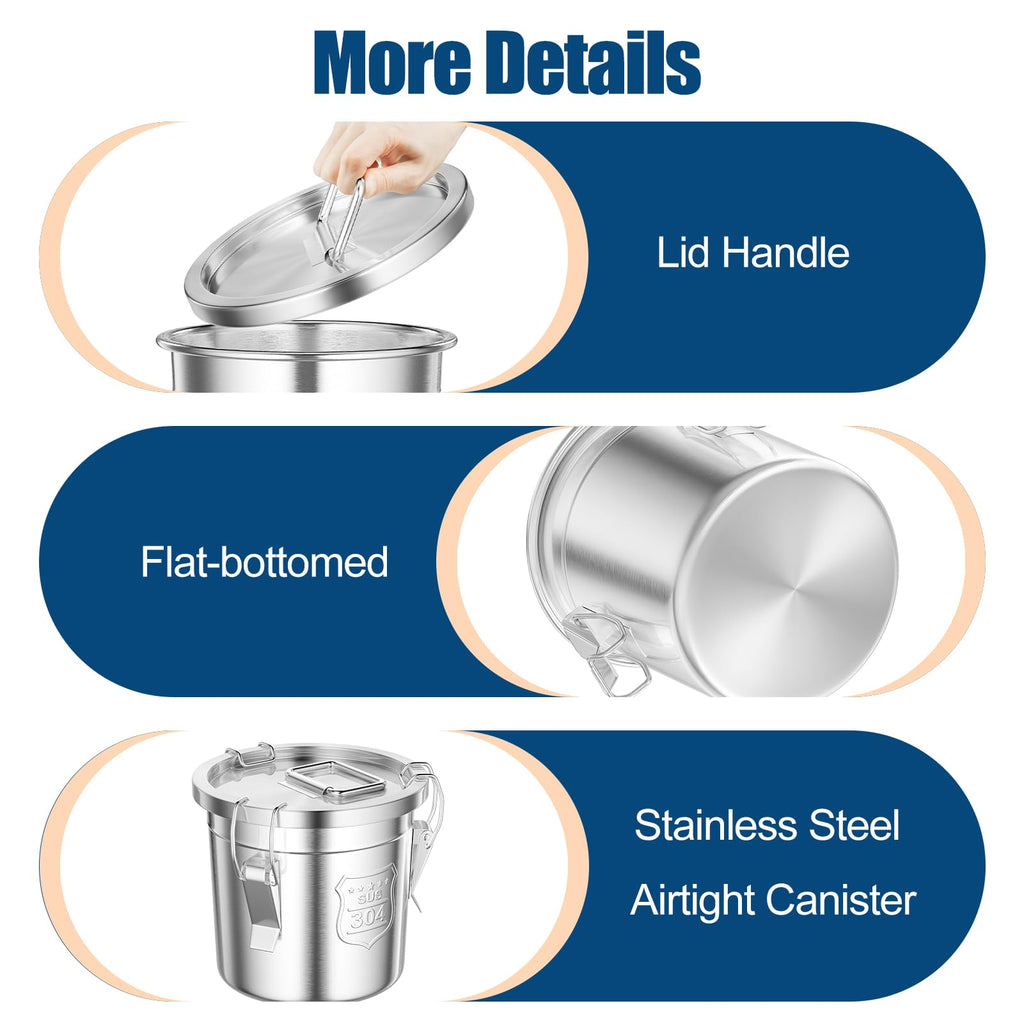 1.6Gal/6L 304 Stainless Steel Food Storage Container with Lid Lock Clips