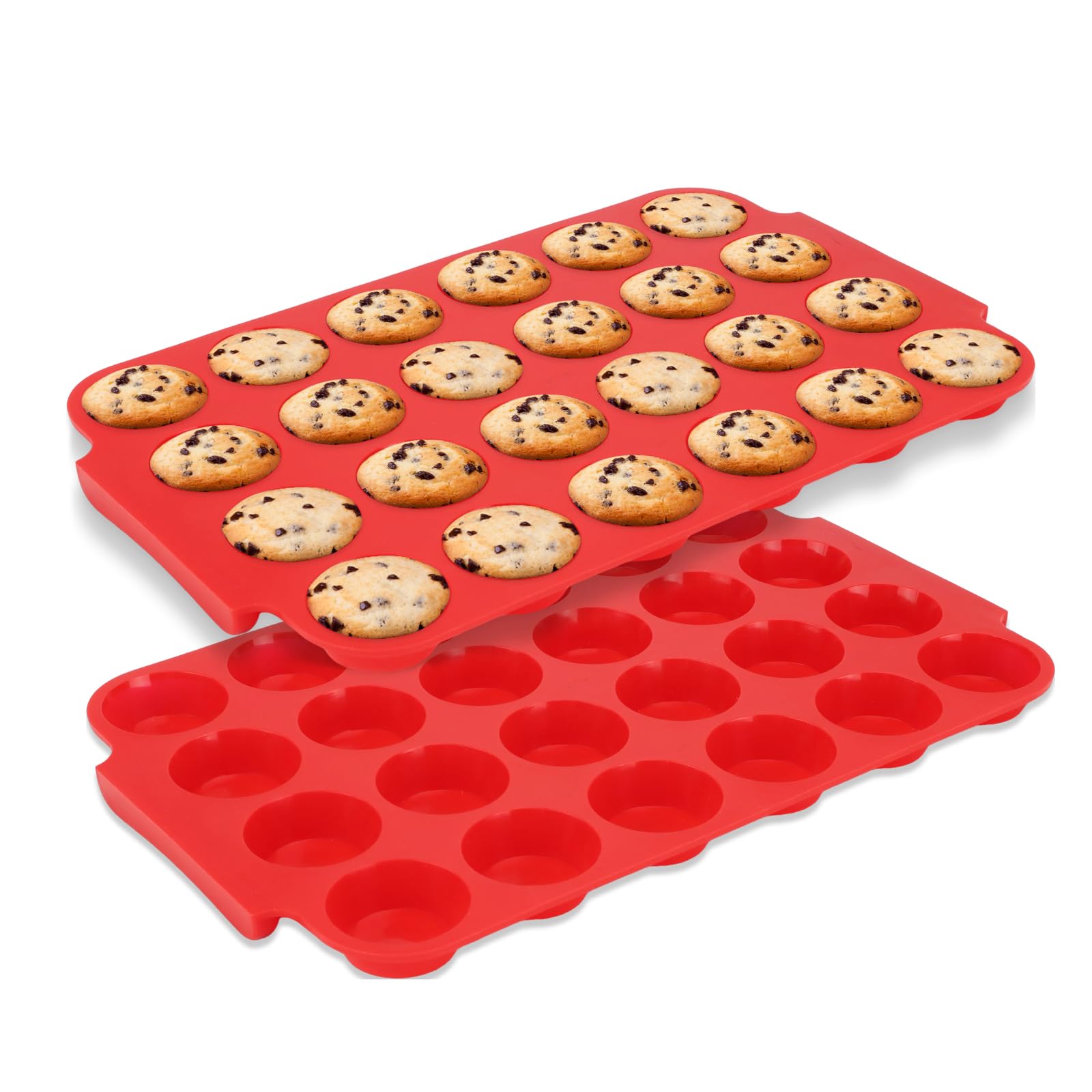 Jalopink 2-Pack Silicone Muffin Pan for Baking – Mini 24-Cup Nonstick Cupcake Pan with Handle, Food-Grade Certified, Odorless, BPA-Free, Silicone Baking Mold for Muffins, Egg Bites, Cupcakes